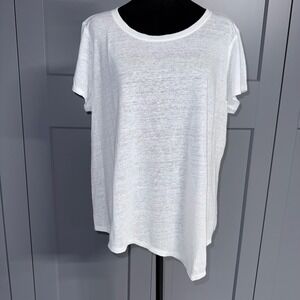 Eileen Fisher Petite White 100% Organic Linen Asymmetrical Short Sleeve Top PL